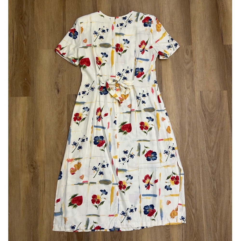 Vintage Jessica Howard Floral Print Pintuck Midi Dress 10 Rayon coastal prairie - Picture 4 of 7